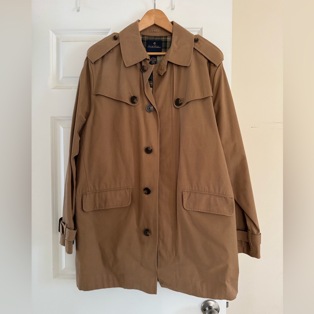 Brooks Brothers Vintage Tan Men's Plaid Lined  Trench Coat, Large, NWOT ✨